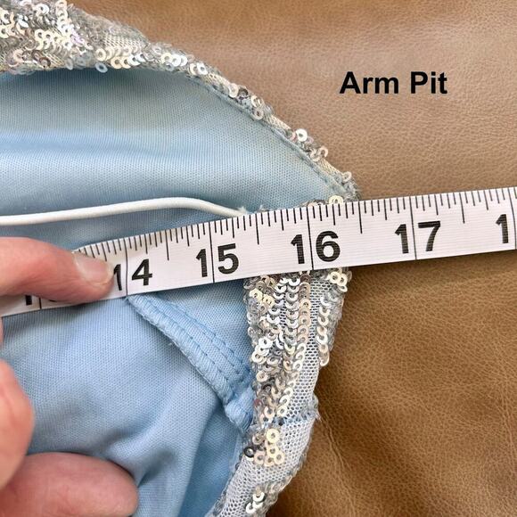 Y2K Cocktail Party Dress Baby Blue Silver Sequin Embellishments Women's Medium - Picture 8 of 11